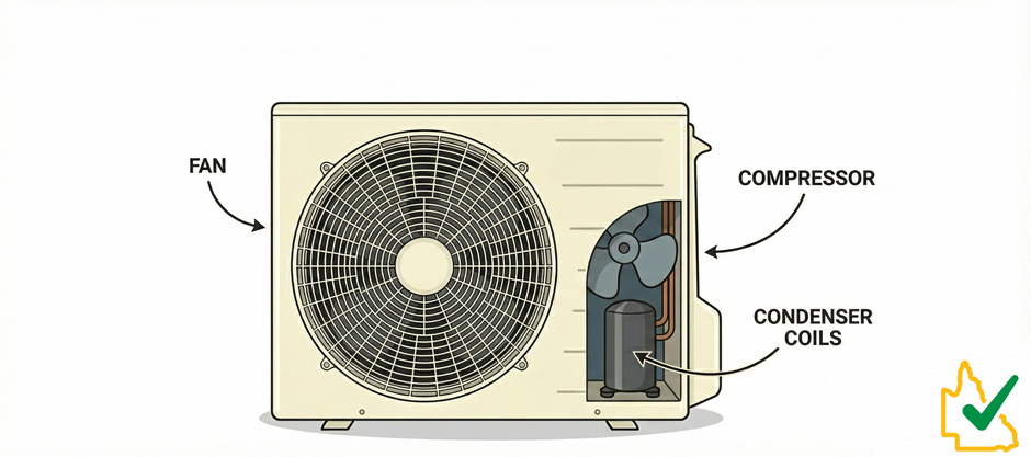 Air-conditioner outdoor compressor unit diagram - Brisbane Storm Smart Check